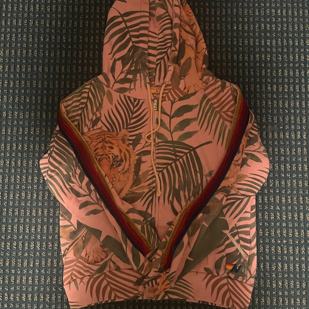 Aviator Nation Pink Tiger-Print Zip Up Hoodie